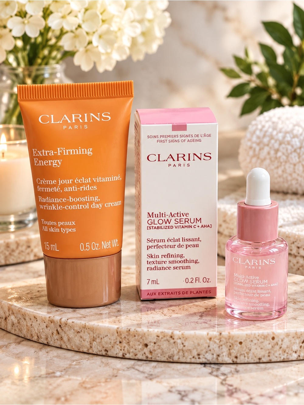 Clarins Skincare Duo Set | Extra-Firming Energy + Multi-Active Glow Serum